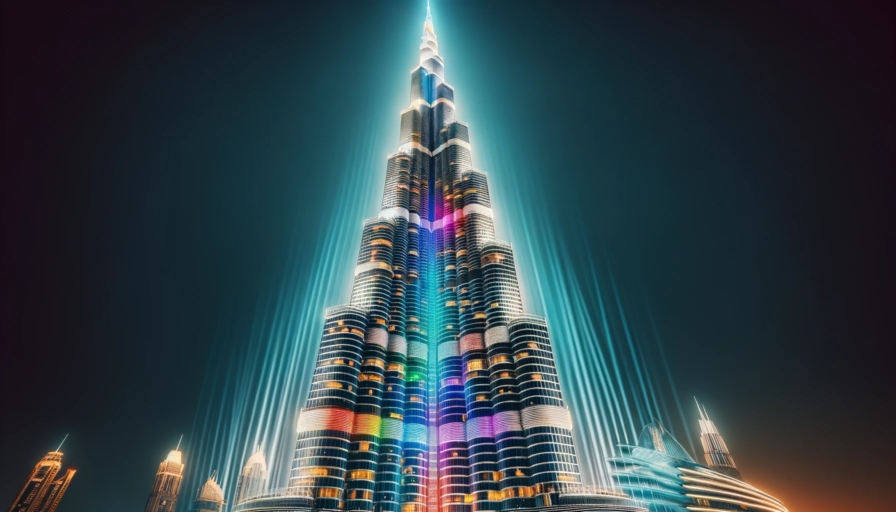 Burj Khalifa color-changing lights.