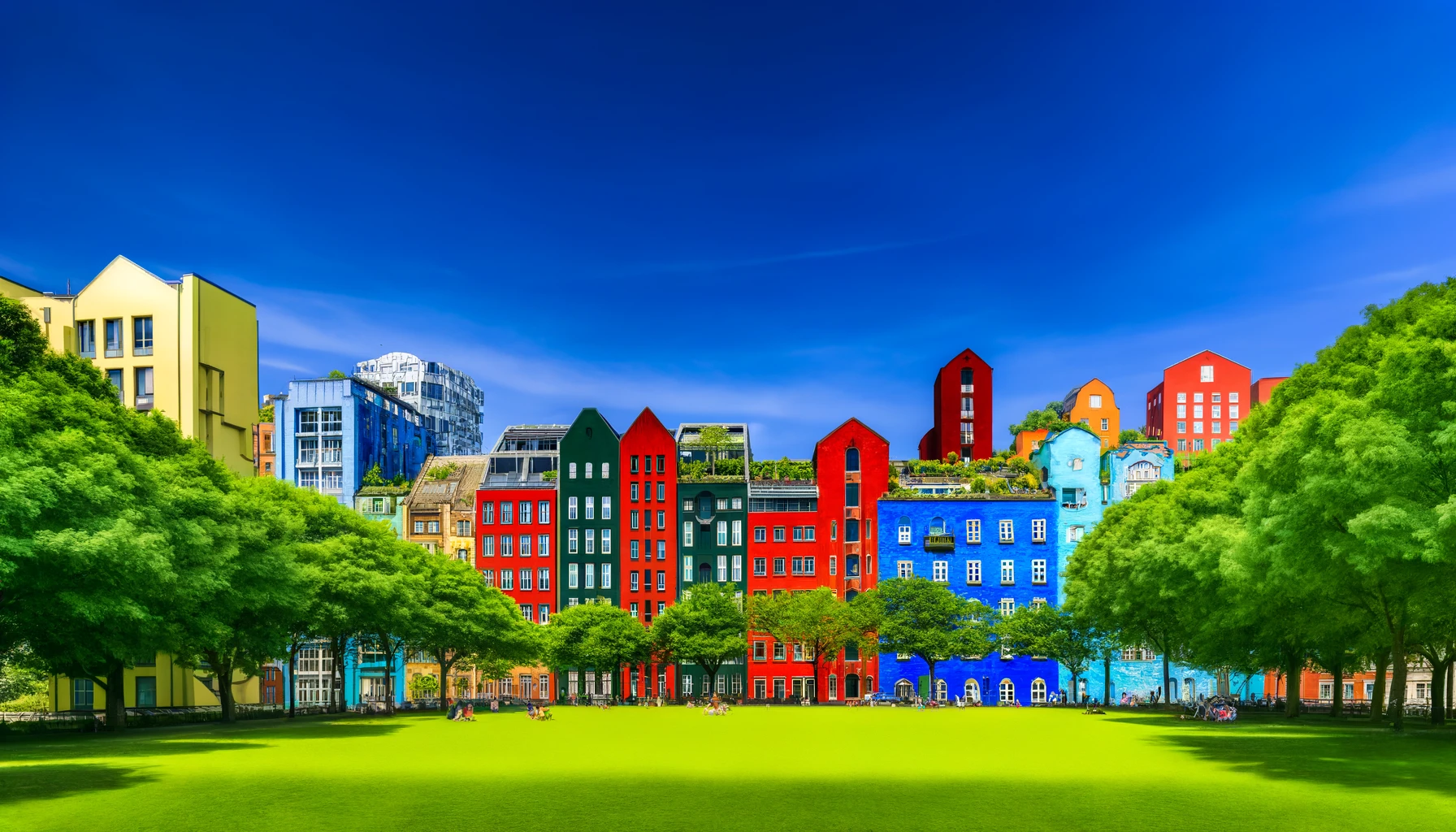 Showcasing the power of color in architecture, with vibrant modern and historical buildings.