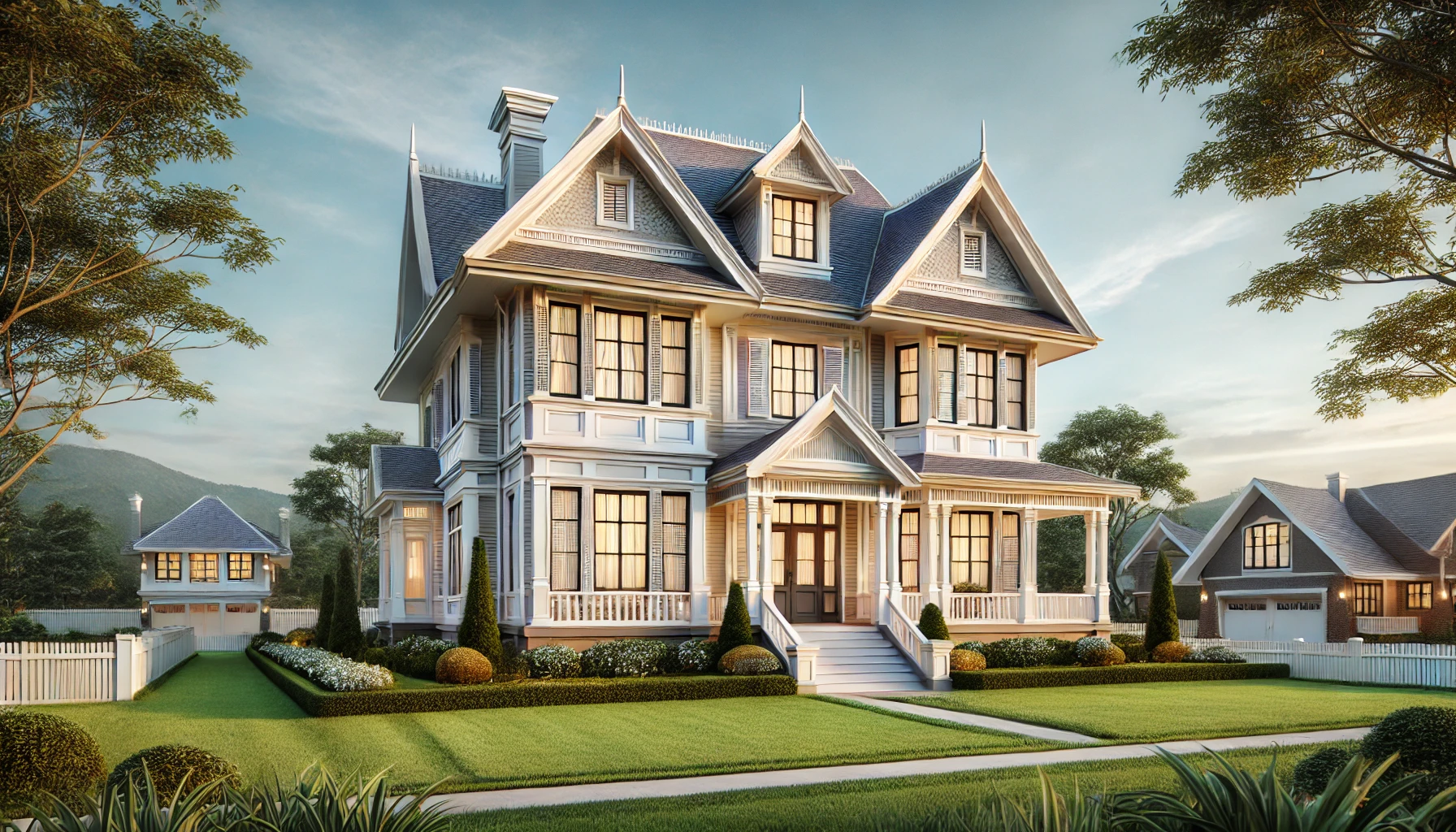 Colonial-style home with symmetrical facade, multi-paned windows, and a gabled roof.