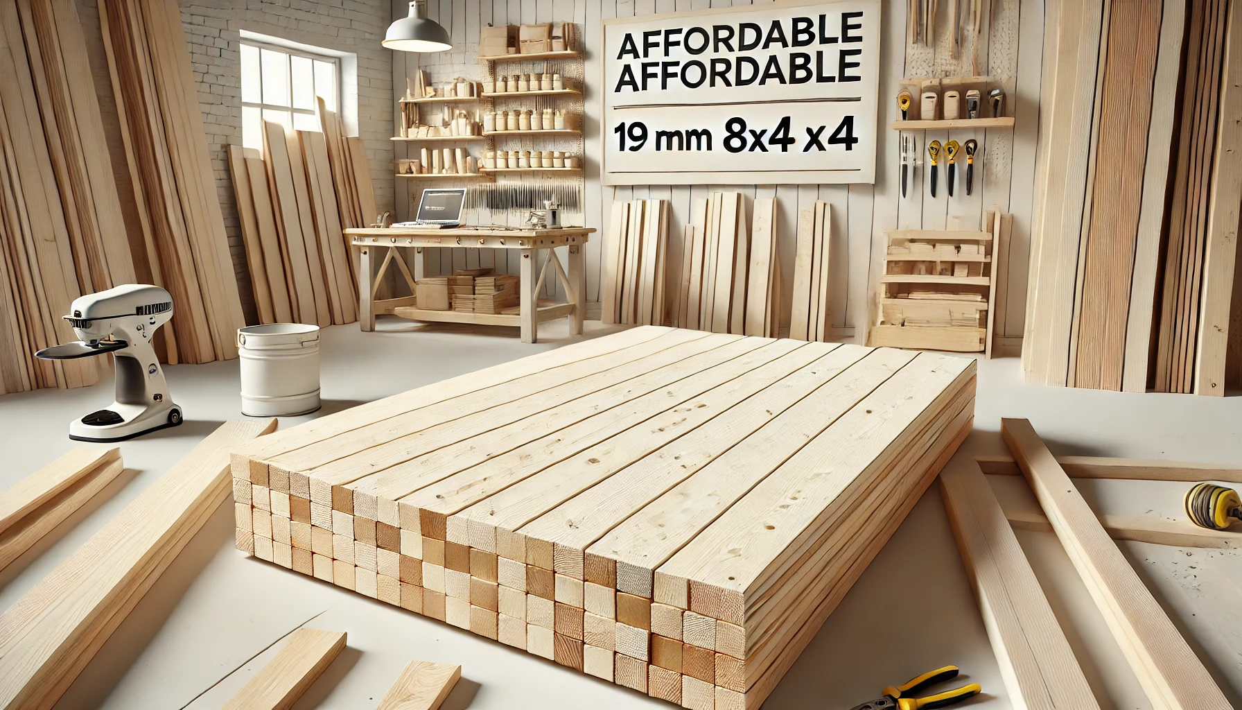 Affordable 19 mm 8x4 wooden board in a construction setting.