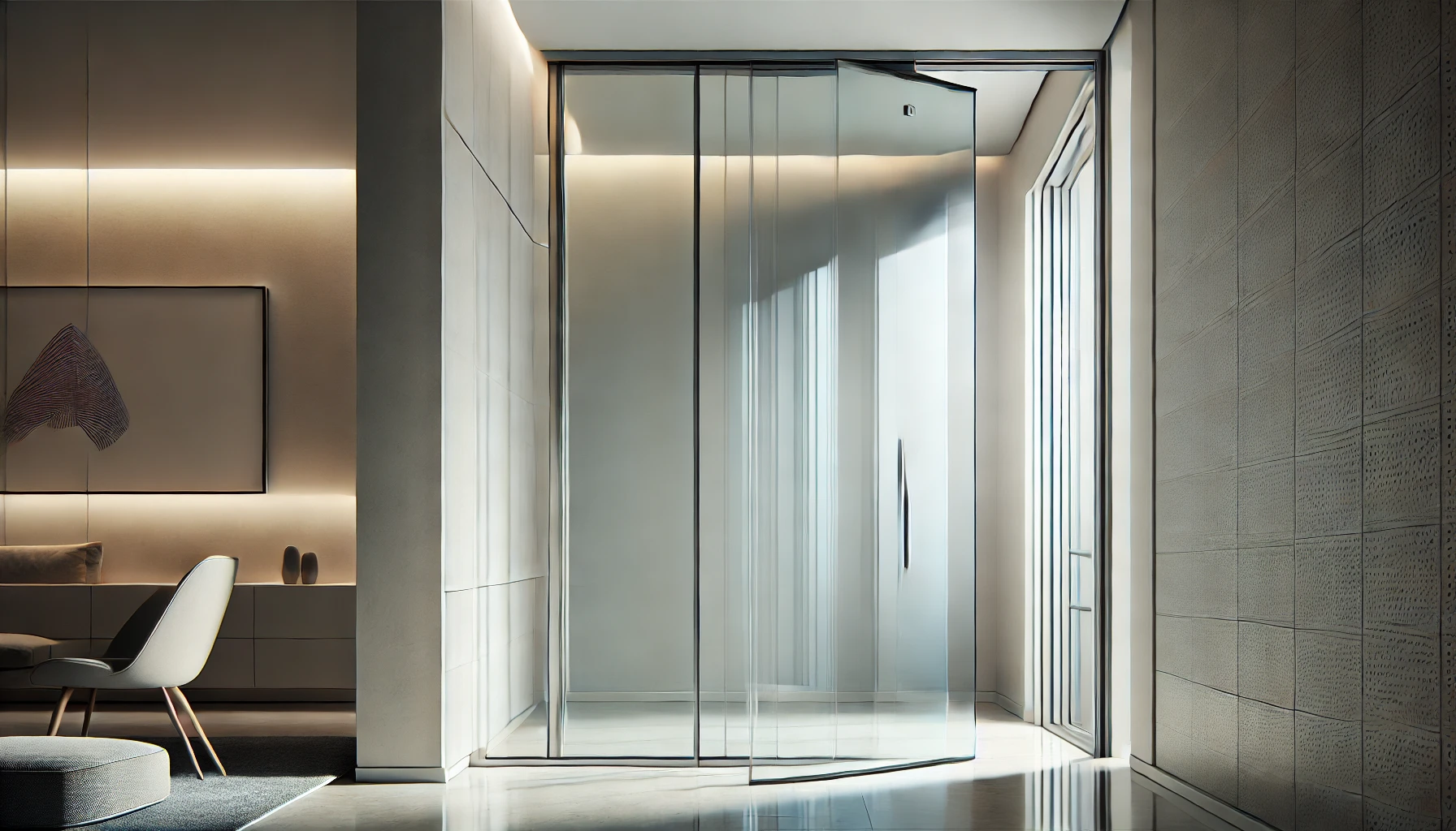 Focusing on glass pocket doors, the image depicts an elegant glass pocket door.