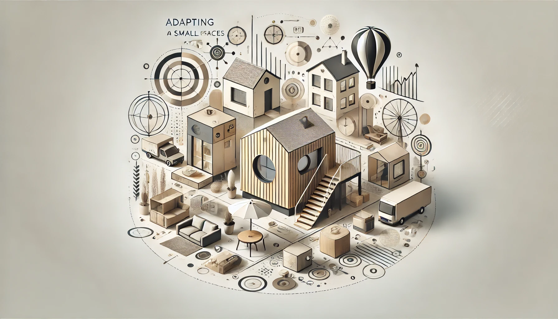 Symbolizing tiny house living, including adapting to small spaces, community living, and nomadic lifestyle.