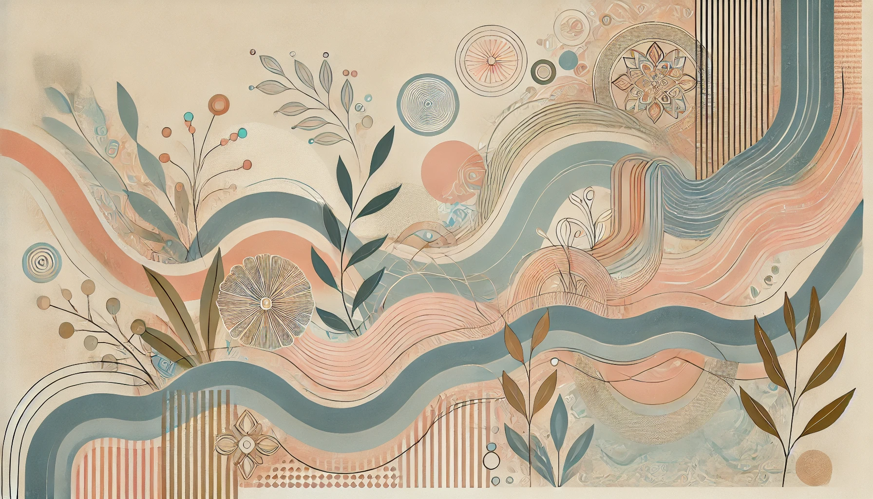 Representing Bohemian house style with soft, flowing shapes, hints of woven textures, and organic forms in pastel tones.