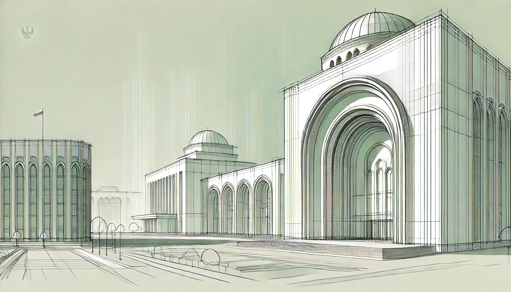  an example of Russian architecture focusing on elements like structured facades and arches