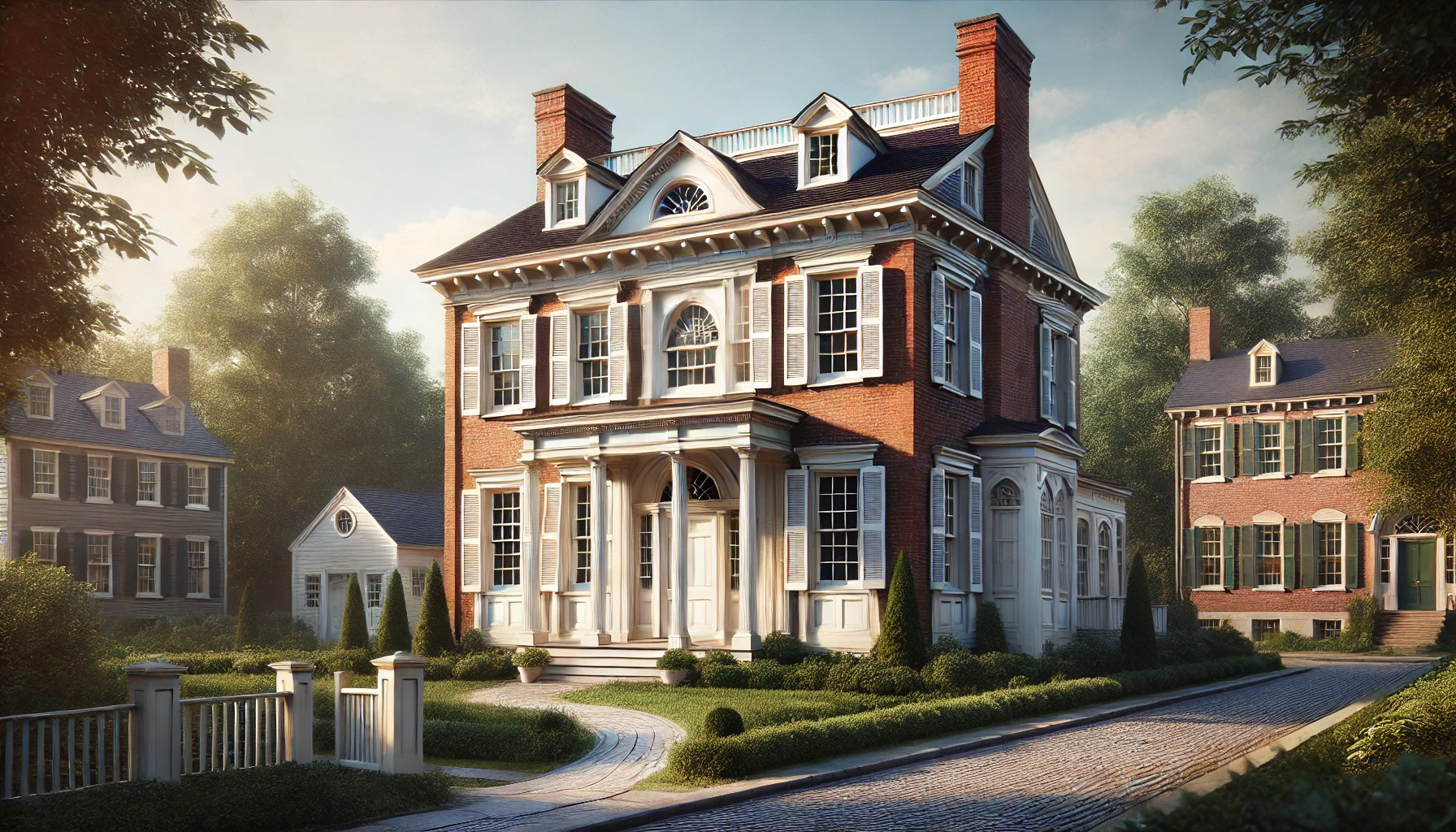 A federal-style house from the 1810s featuring a symmetrical facade, large central doorway, and evenly spaced windows.