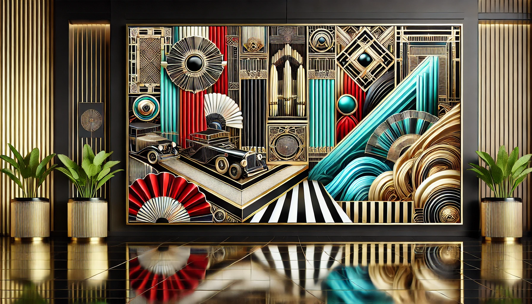 Showcasing vibrant Art Deco colors and patterns.