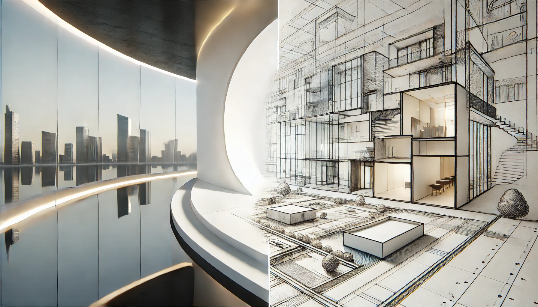 A detailed architectural model showcased next to a 3D printer, illustrating precise design and modern printing technology.