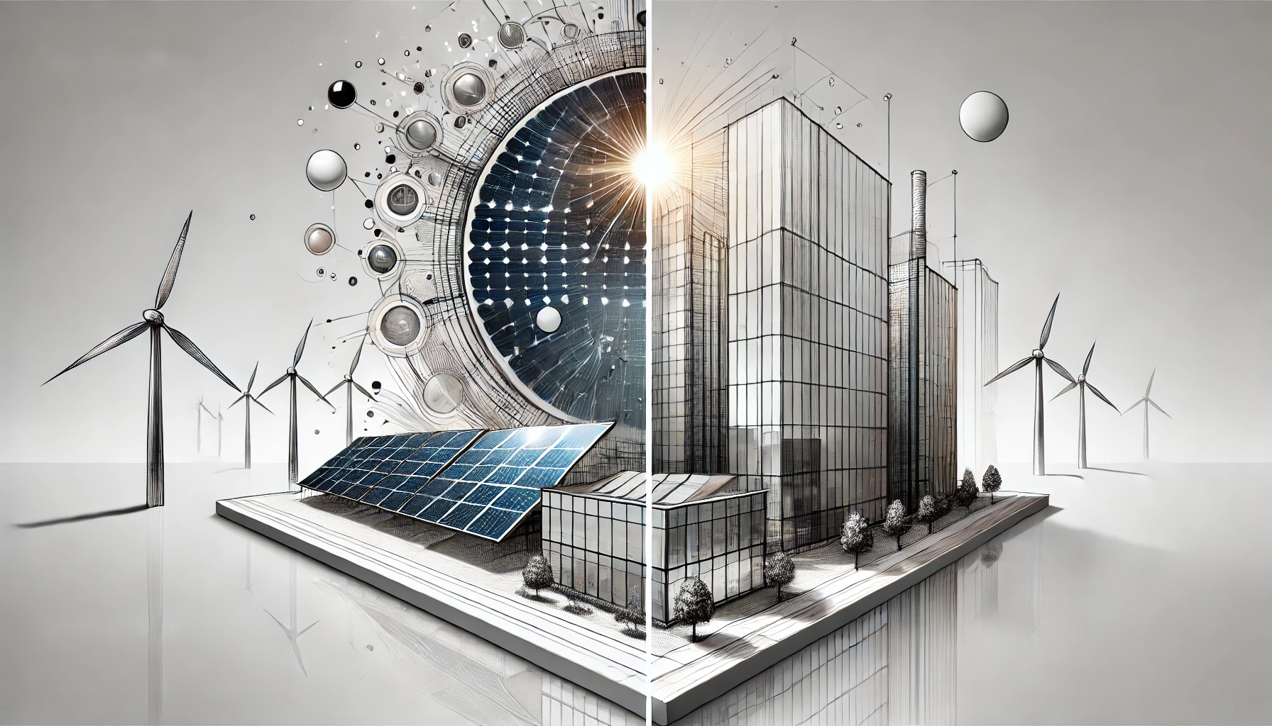 Showcasing solar energy installations for commercial buildings on a white background.