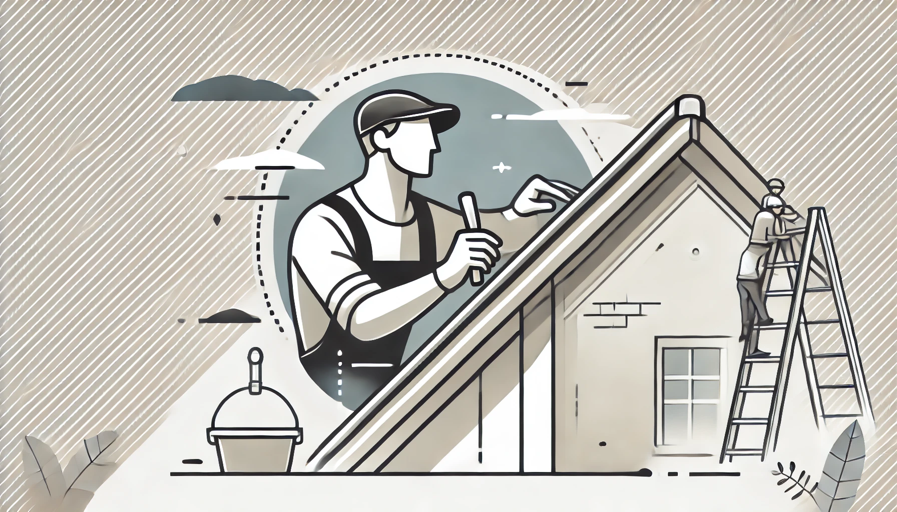 An illustration showing a craftsman repairing a barge board on a house gable.