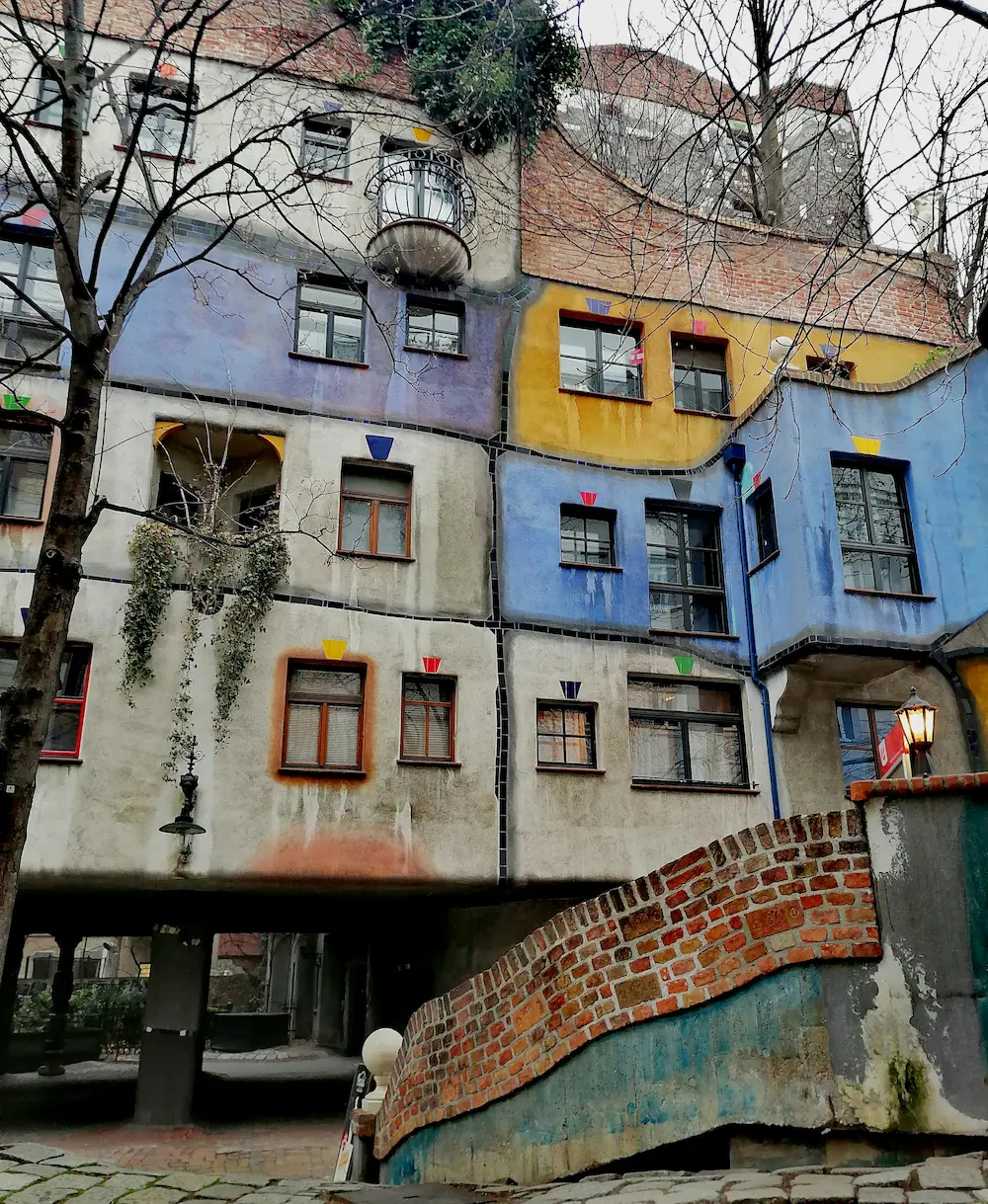 Hundertwasserhaus in Vienna, Austria, with colorful and artistic architecture.