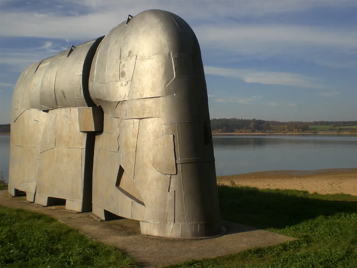 large metal mammoth sculpture near Rothsee reservoir