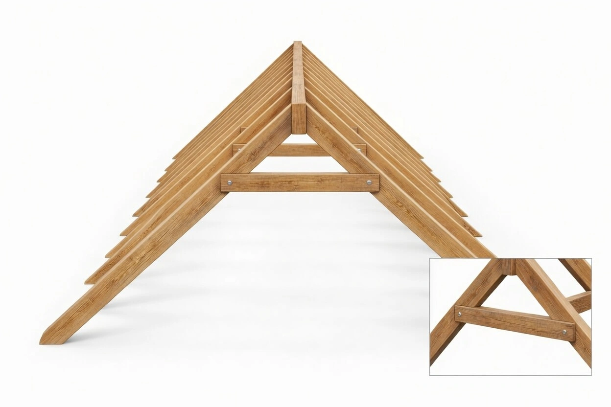 Diagram showing collar ties installed high between opposing rafters in a gable roof.