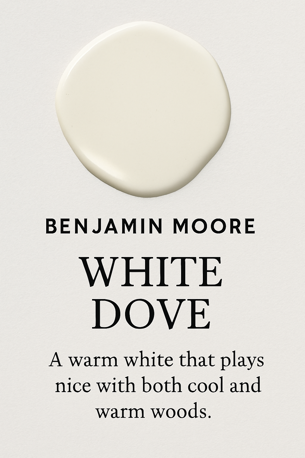 Abstract depiction of Benjamin Moore White Dove, a soft white that creates a fluid connection with light wood tones like white oak and maple.