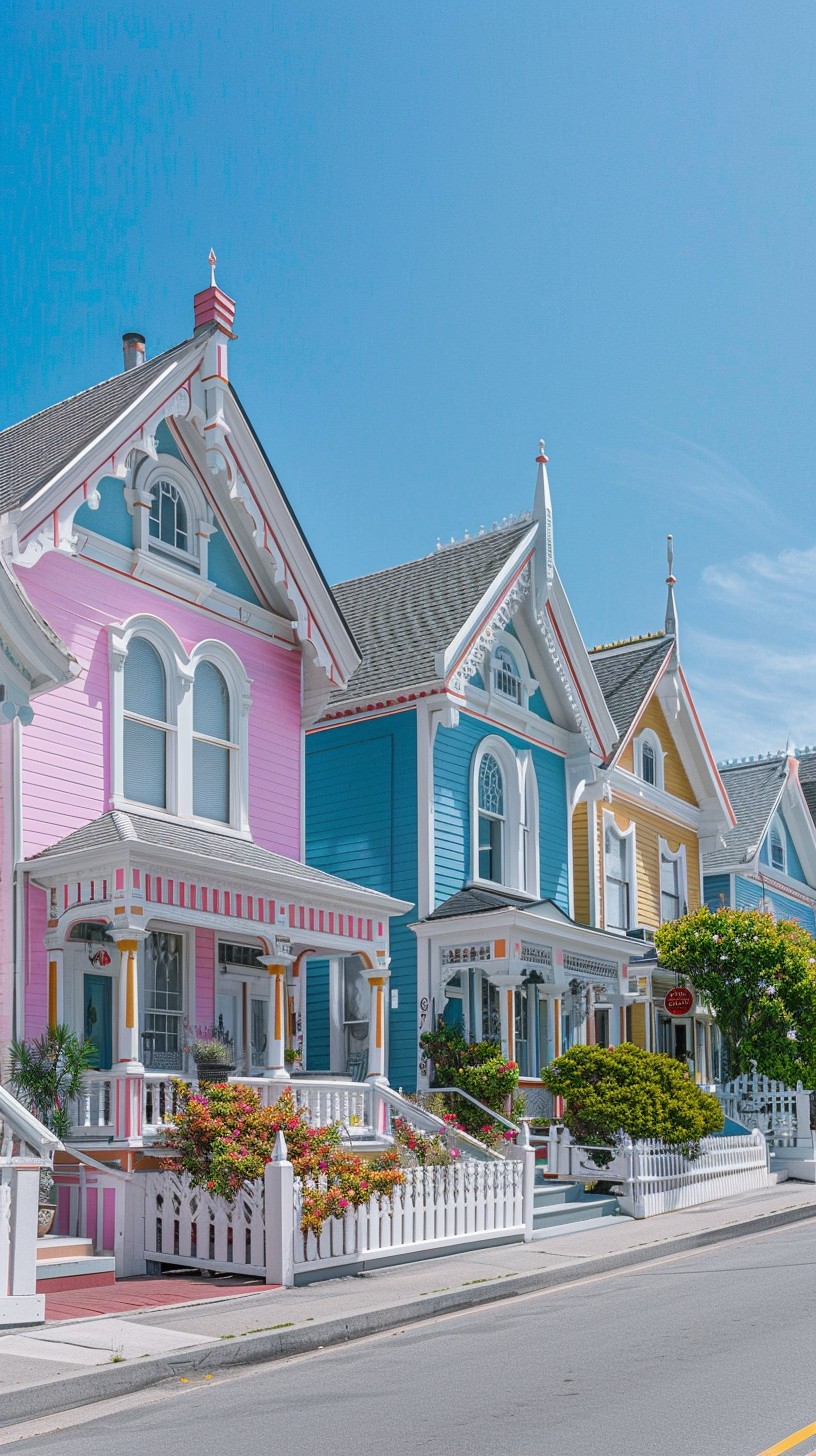 A row of colorful Victorian homes, blending traditional style with modern touches.