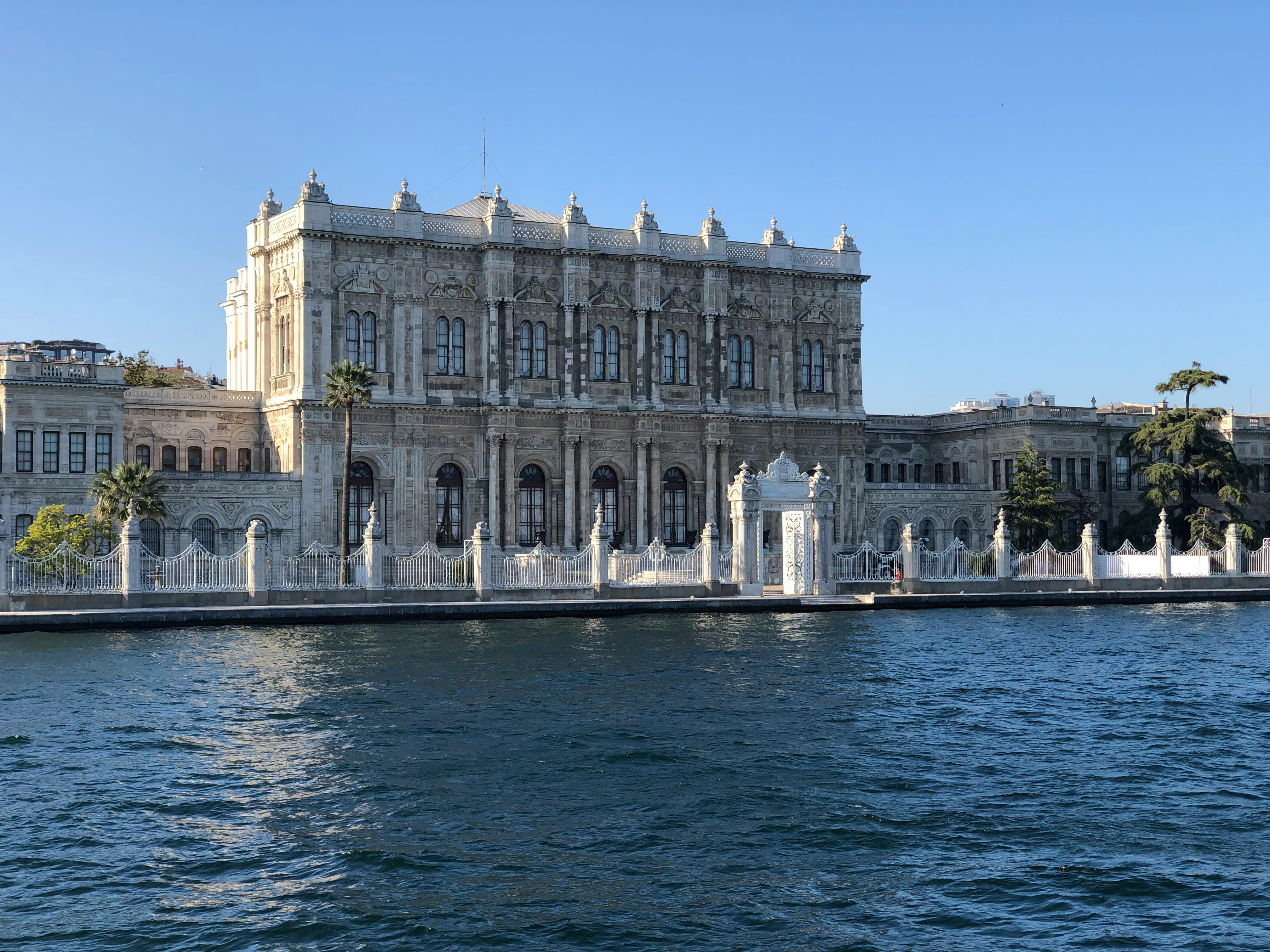 Dolmabahçe Palace with detailed facade and grand design.