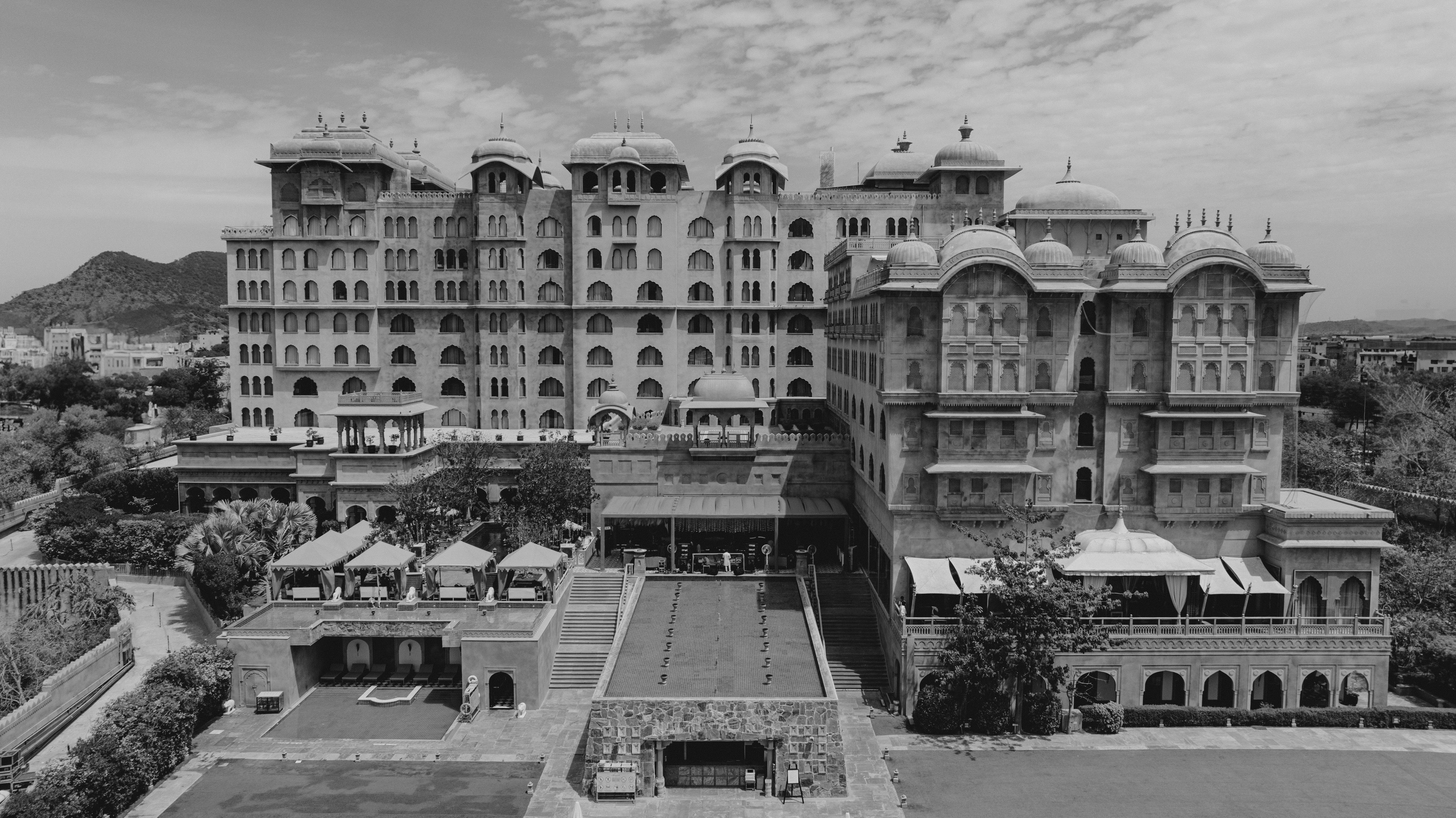 Majestic British colonial-inspired architecture in Kukas, Rajasthan, showcasing historical design elements.