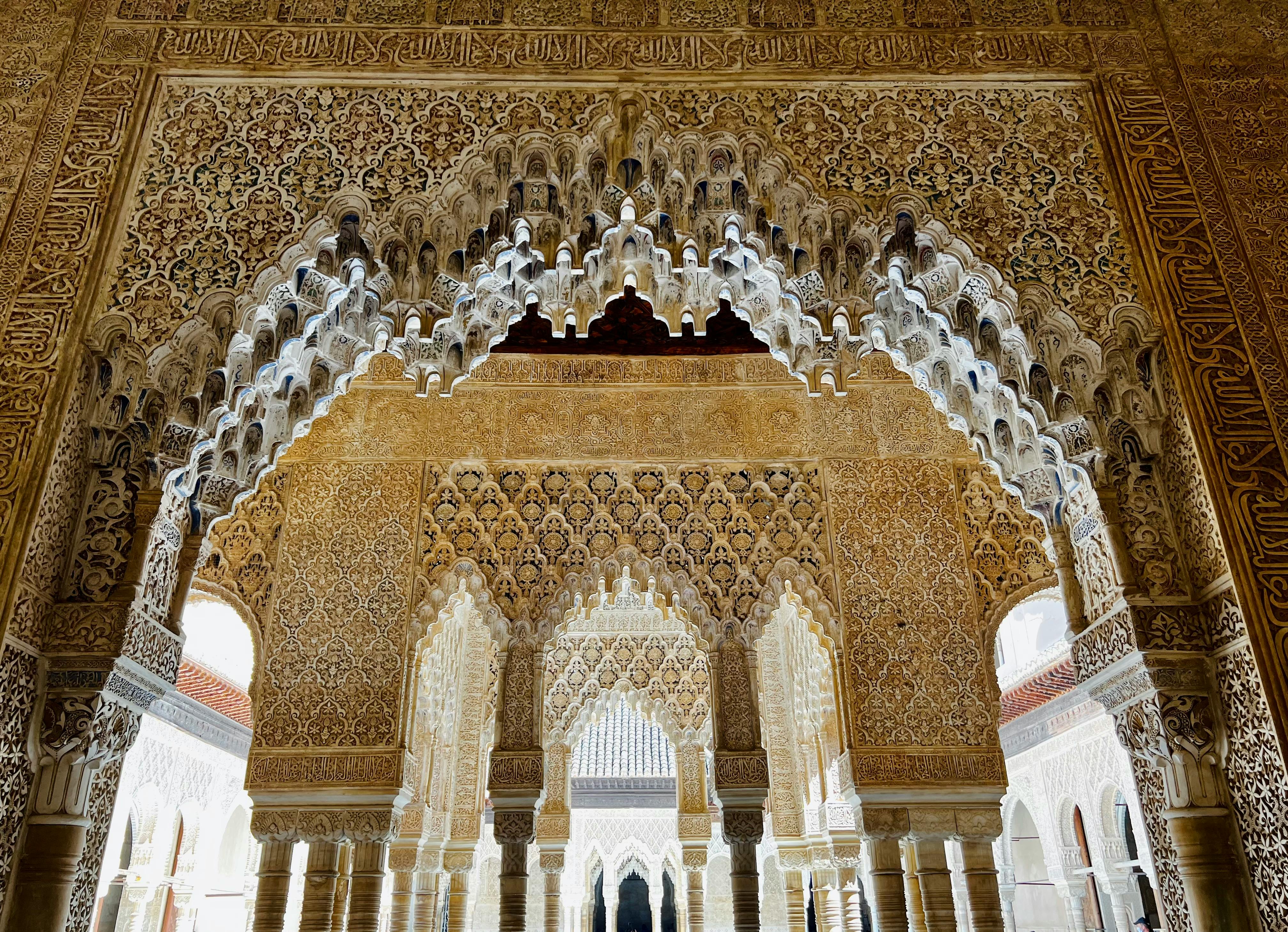 Ornamental wall and ceiling details in mosque in Granada.