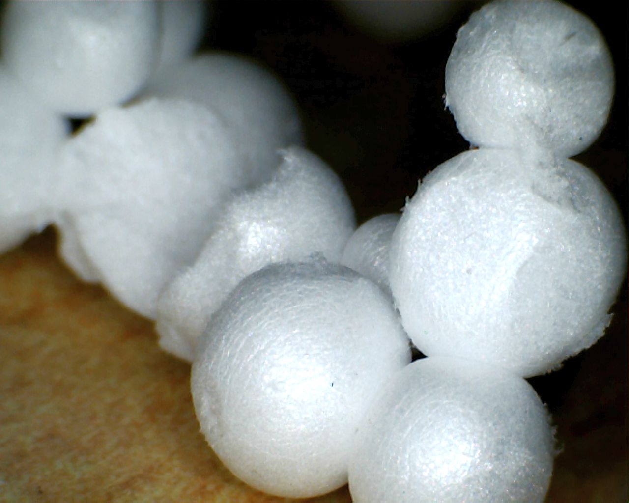 Close-up of white Styrofoam balls used in thermal insulation materials