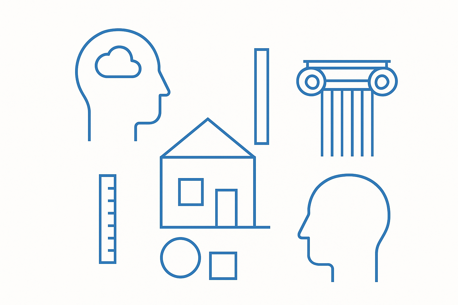 Symbols representing architecture theory and design thinking