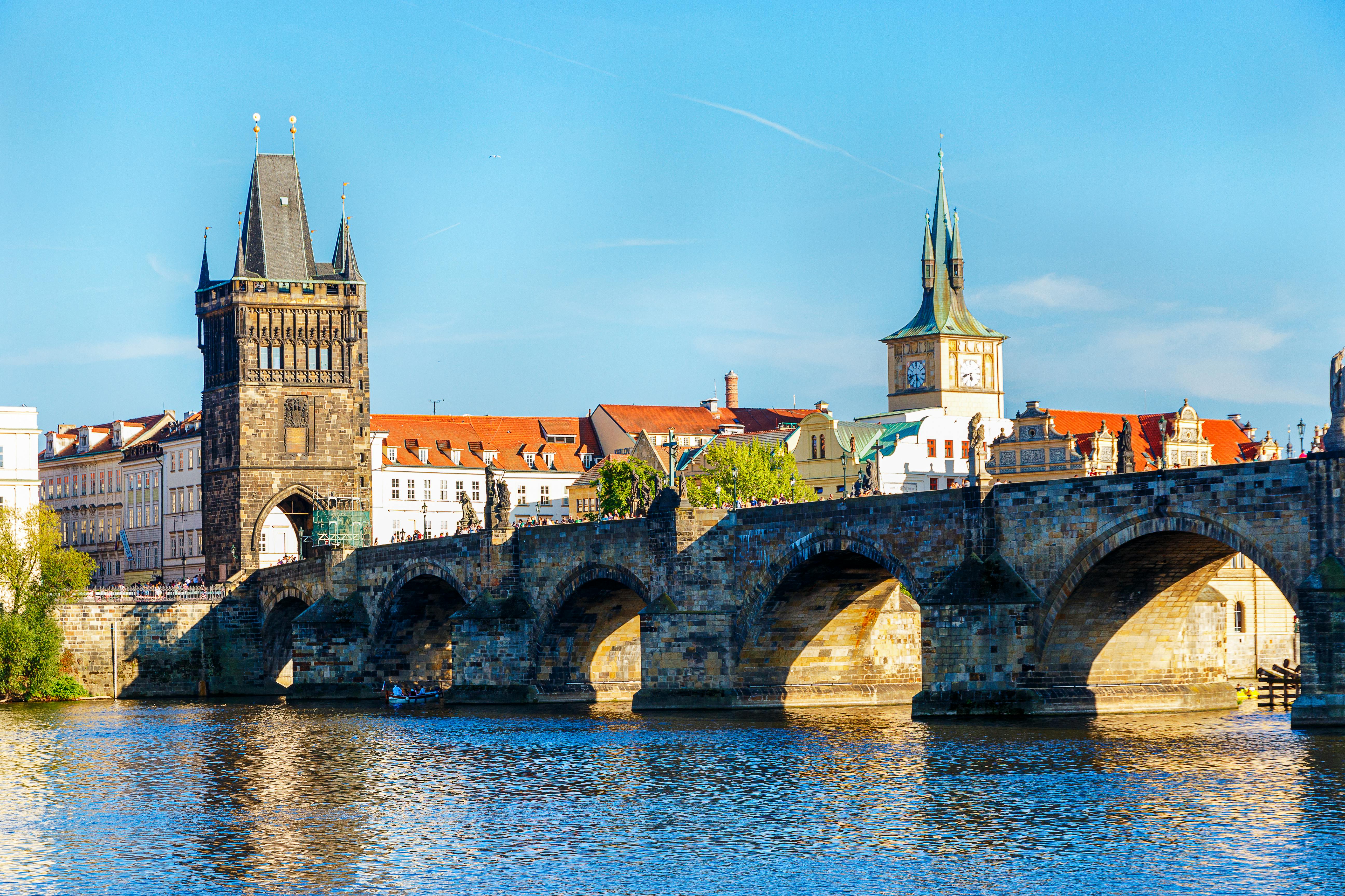 Charles Bridge over the Vltava River in Prague.