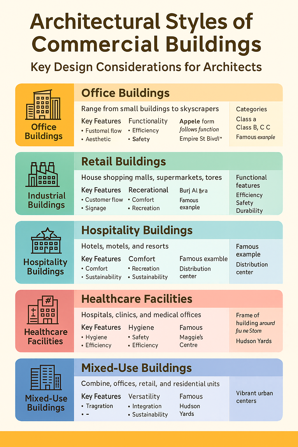 Key architectural considerations for commercial buildings.