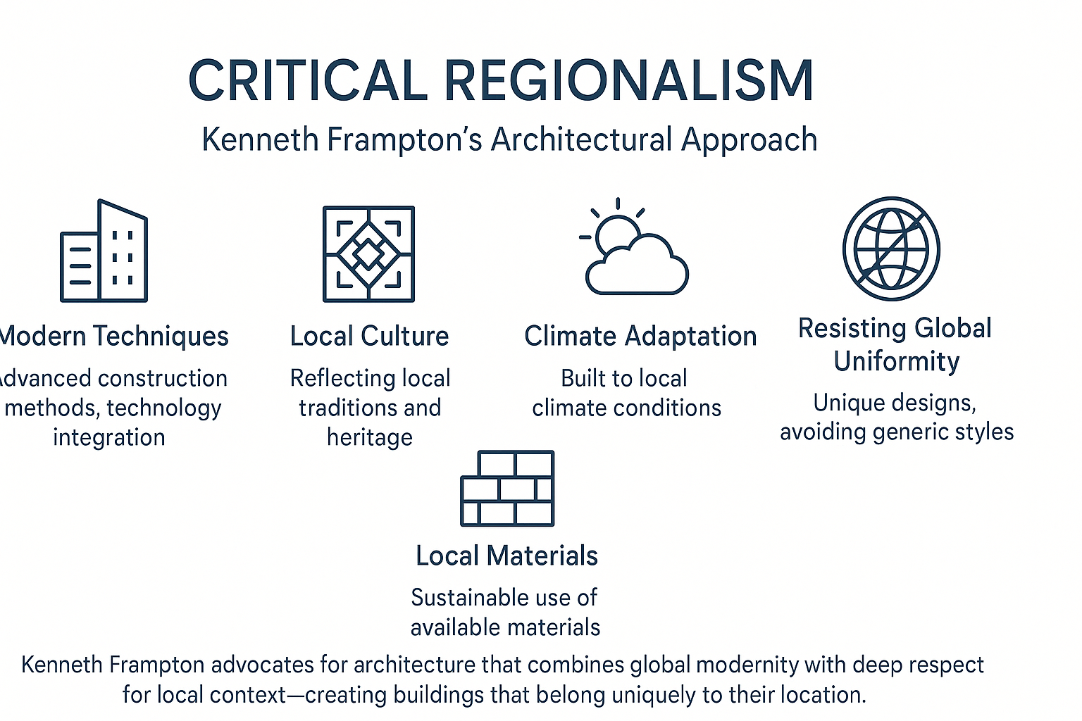 Critical Regionalism concepts by Kenneth Frampton with focus on place, climate, and culture.