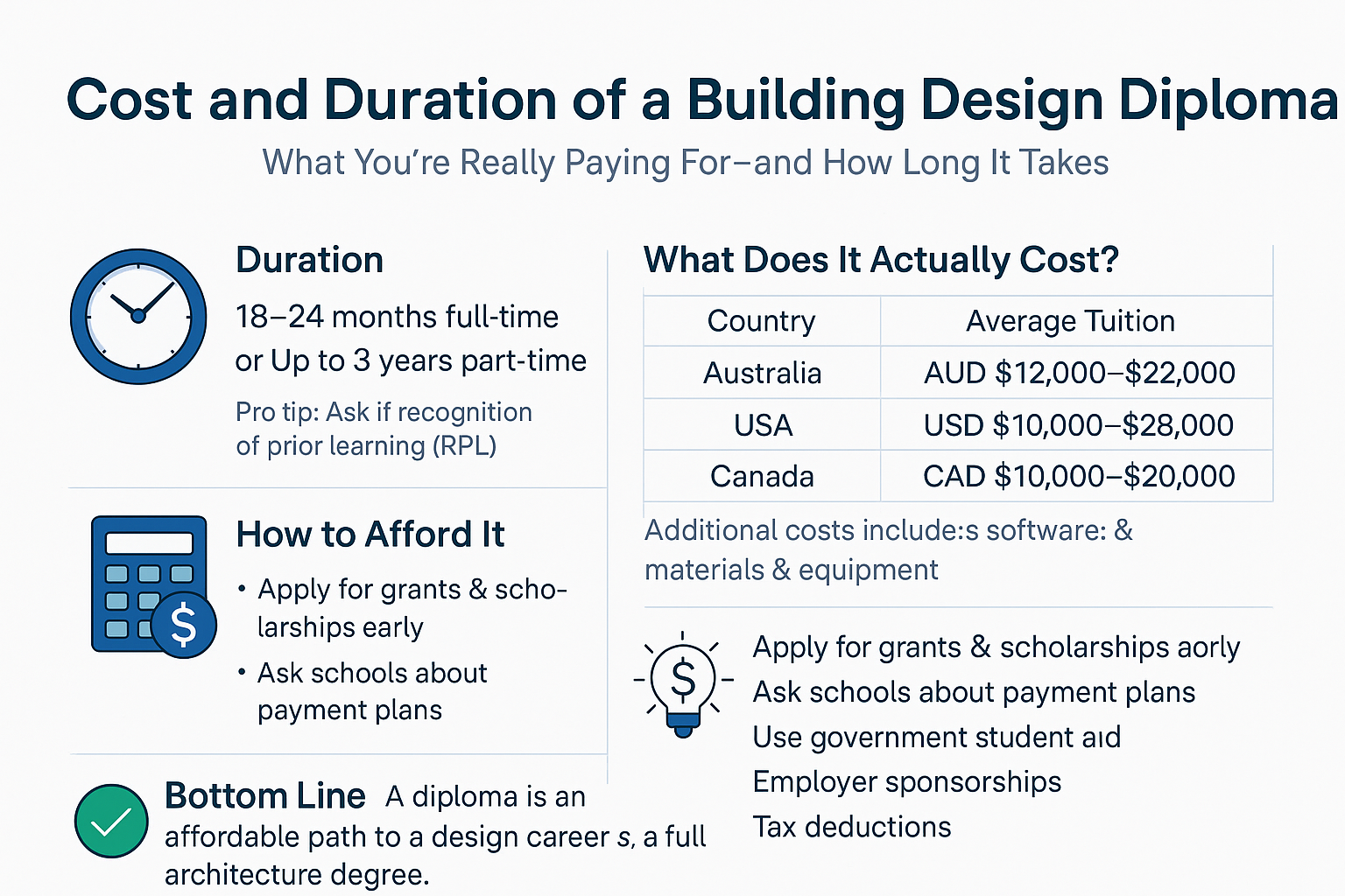 A breakdown of the Diploma of Building Design duration and costs plus tips on financial aid and scholarships.