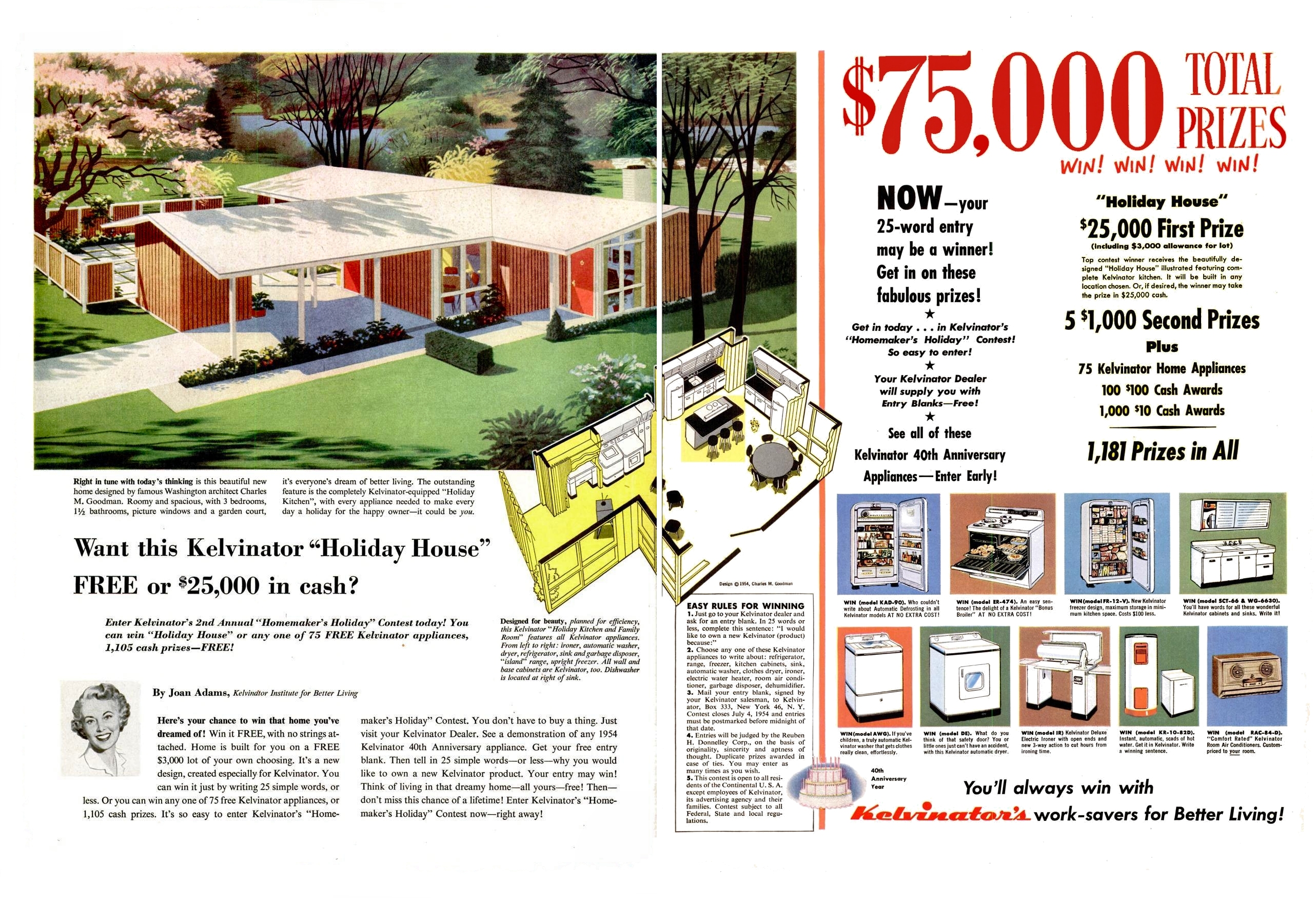 1954 ad showing modern home design features.