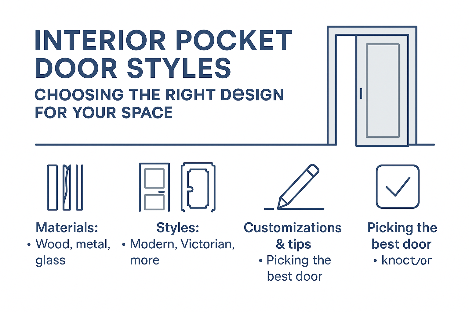 Illustrated guide showing popular interior pocket door styles with explanations.