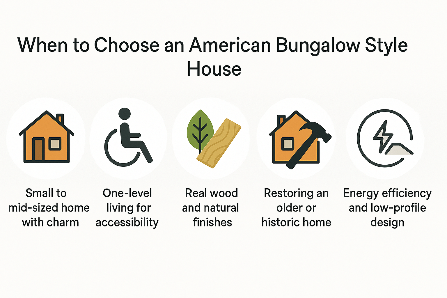 Infographic showing when to choose an American bungalow based on lifestyle, lot size, and home layout needs.