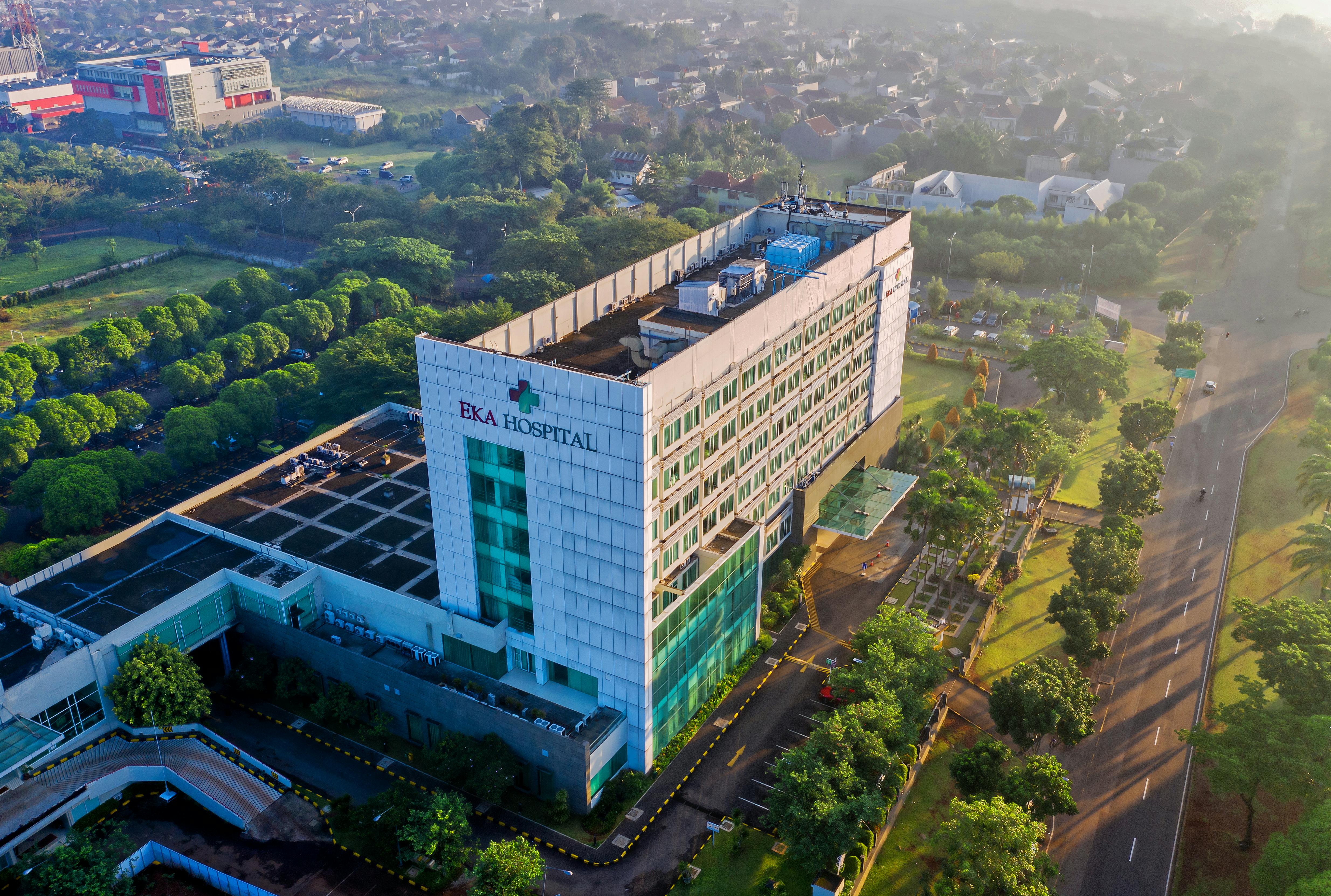White hospital building in Serpong, Indonesia.