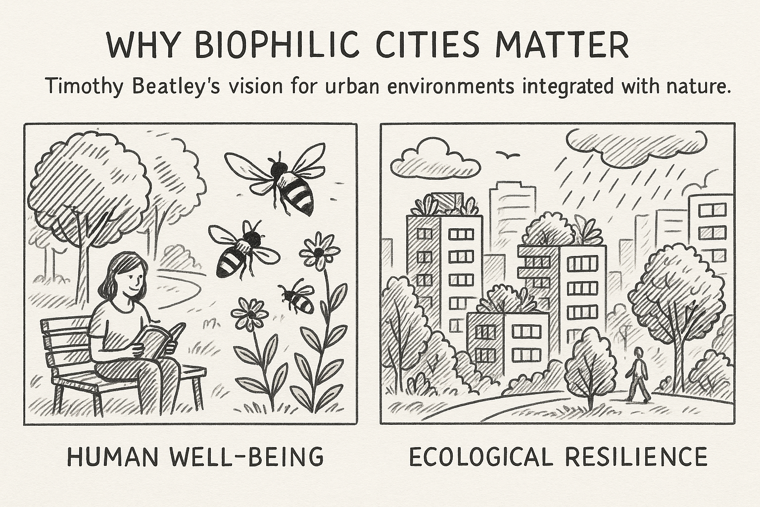 Timothy Beatley’s vision of urbanism reconnecting cities with nature for health and resilience.