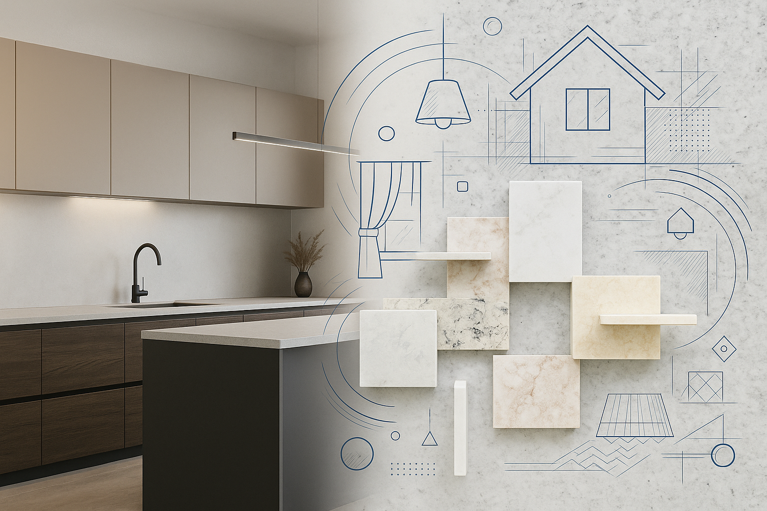 Granite used as a kitchen countertop material.