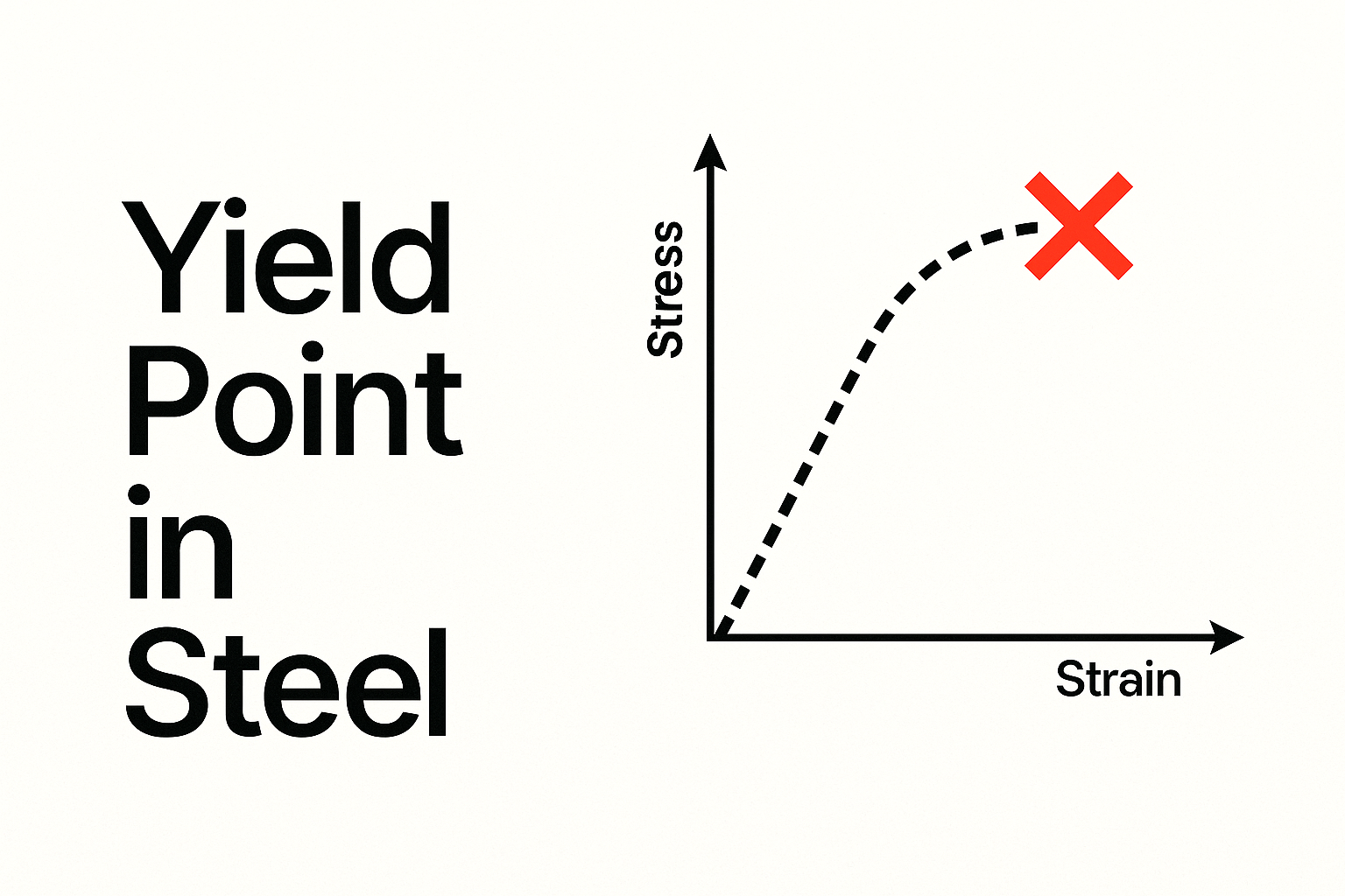 Diagram showing the yield point in steel stress-strain curve.