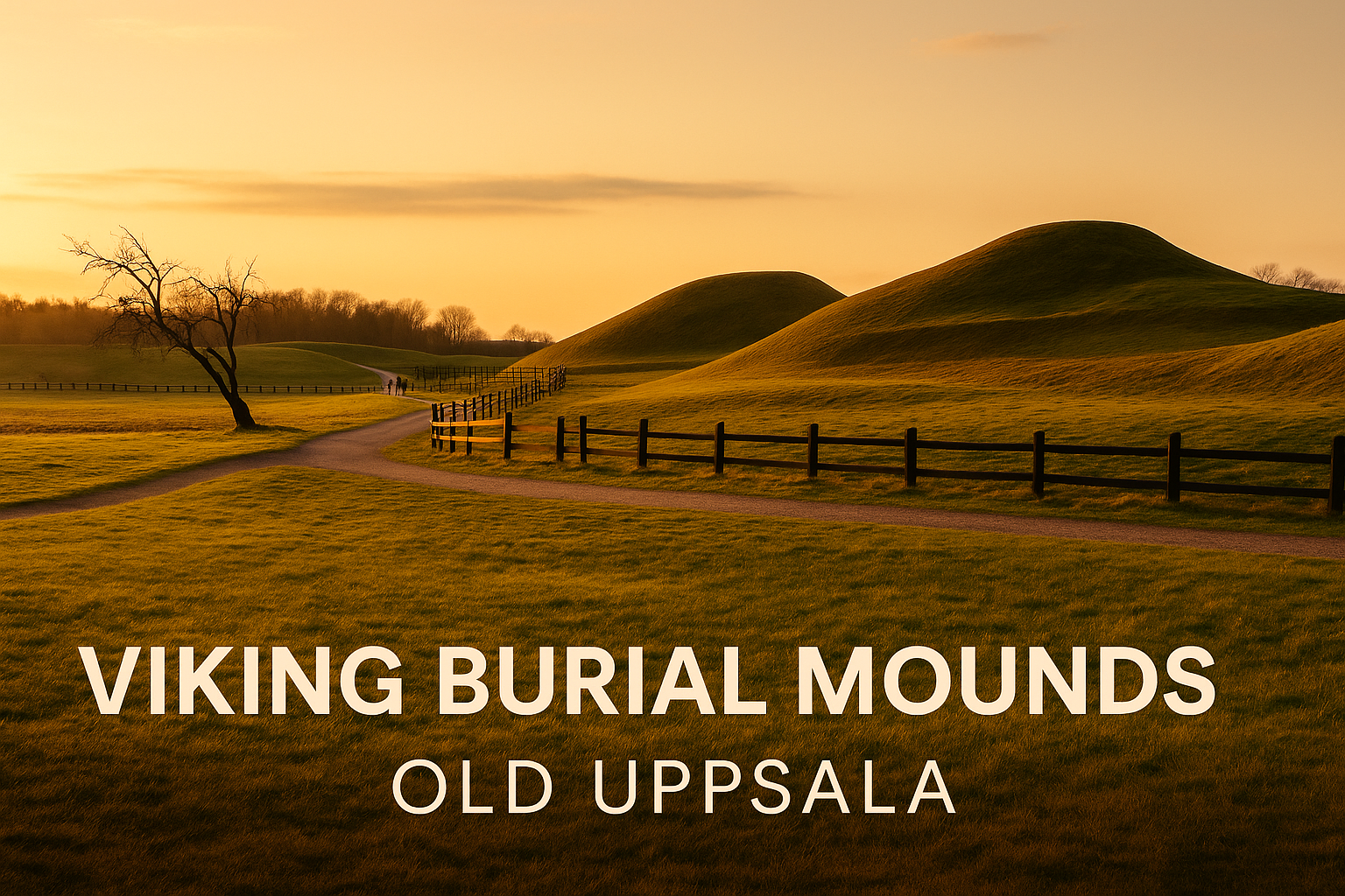 Viking burial mounds at Old Uppsala during sunset.