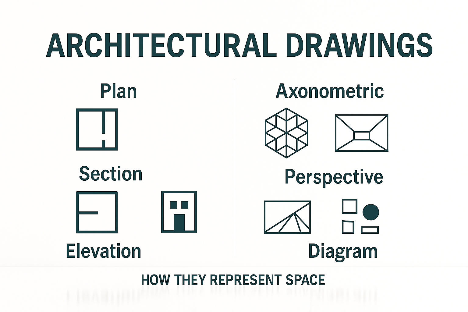 Common types of architectural drawings and how they show space.