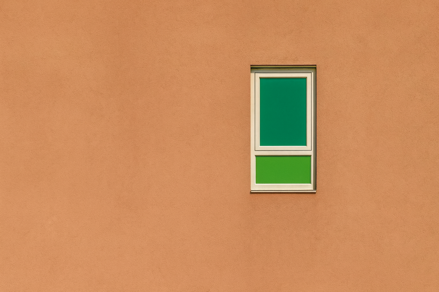 A vibrant architectural wall with a single small window, showing how strong colors combined with minimalist design create striking visual impact and balance.