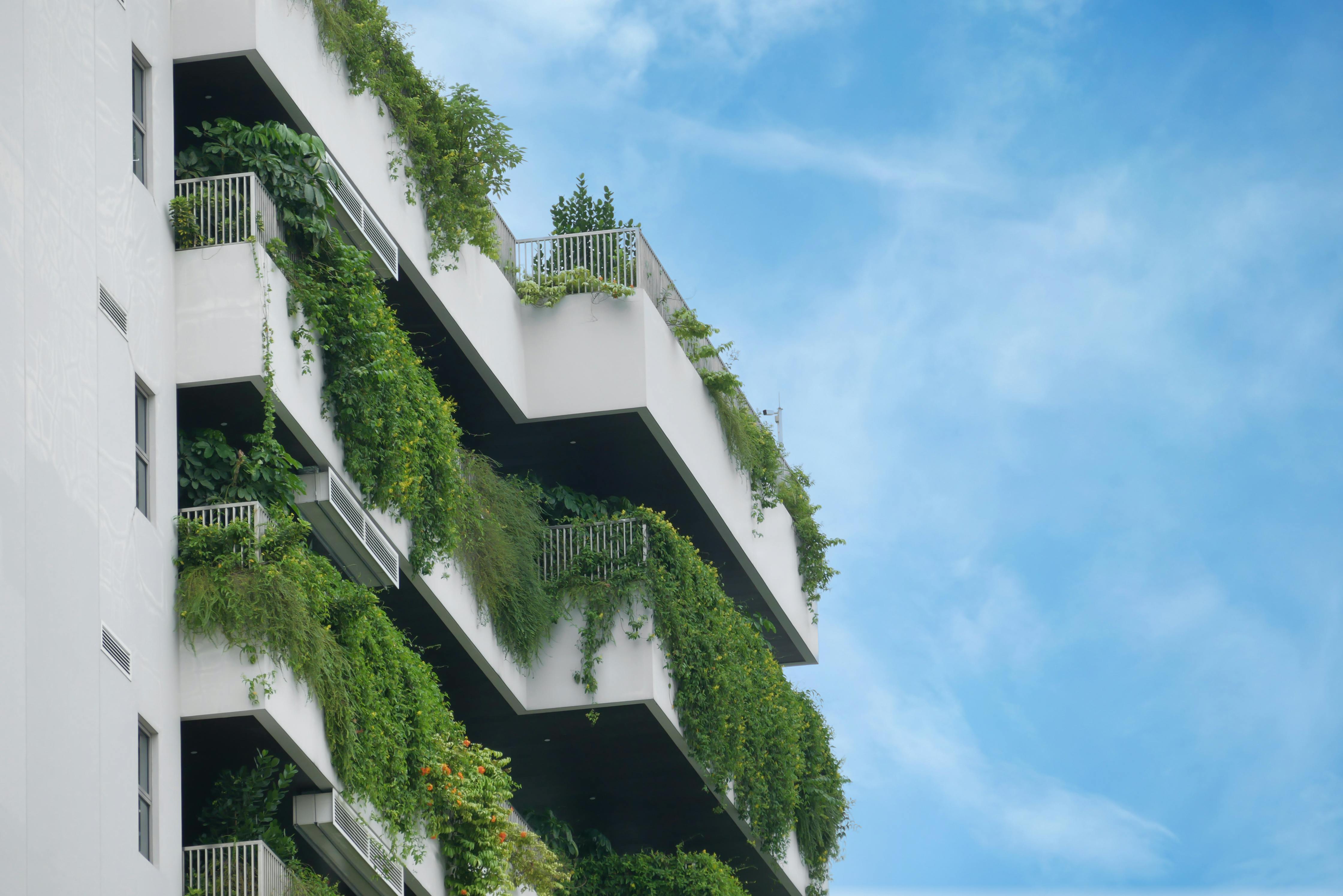 Contemporary building exterior with integrated greenery.