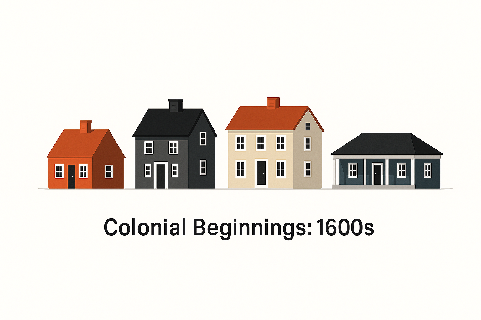 Four minimalist Colonial-style house models placed side by side.