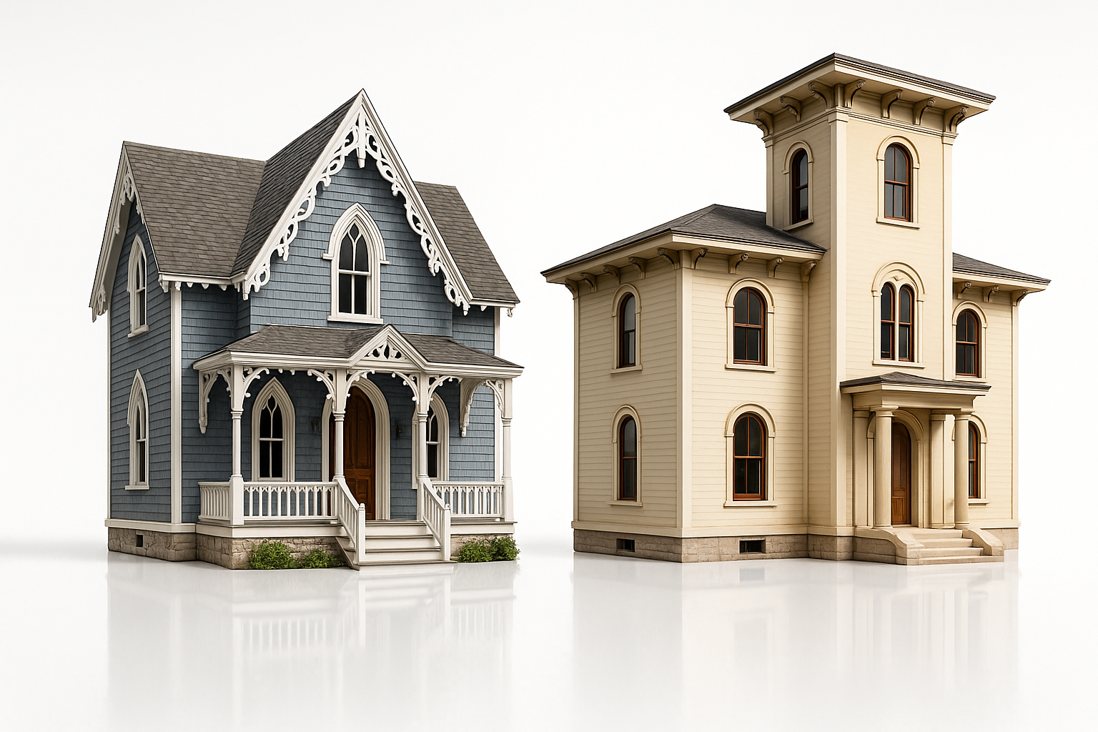 Gothic Revival and Italianate houses from the mid-1800s.