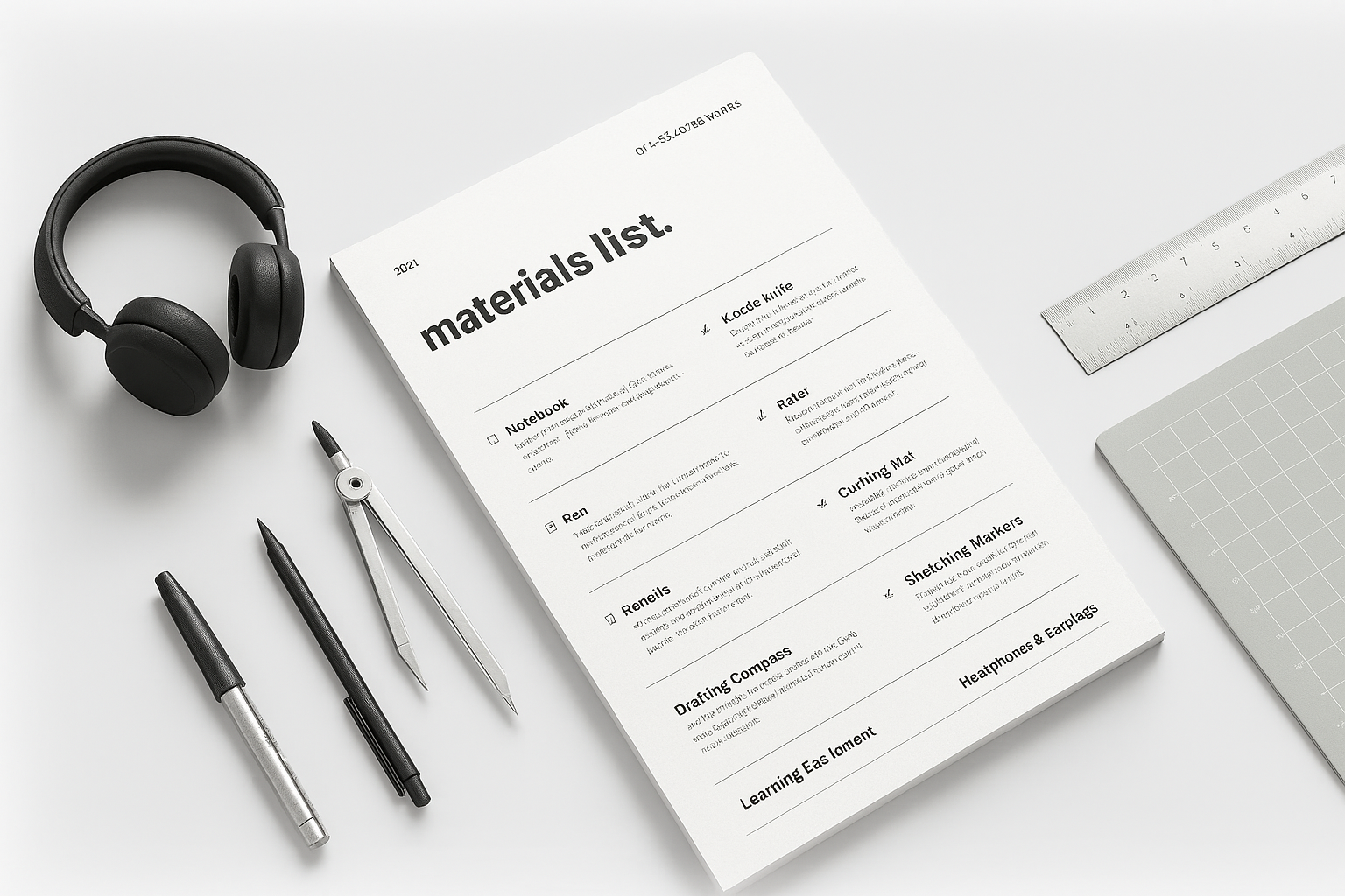 Common modern materials used in student housing and design projects.