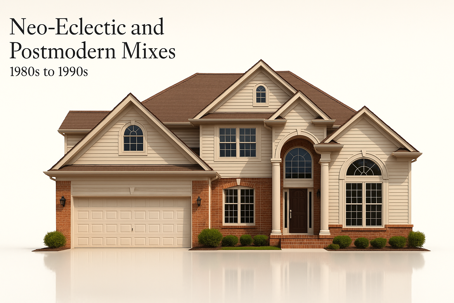 Neo-Eclectic house with varied rooflines, mixed materials, and decorative historical details.