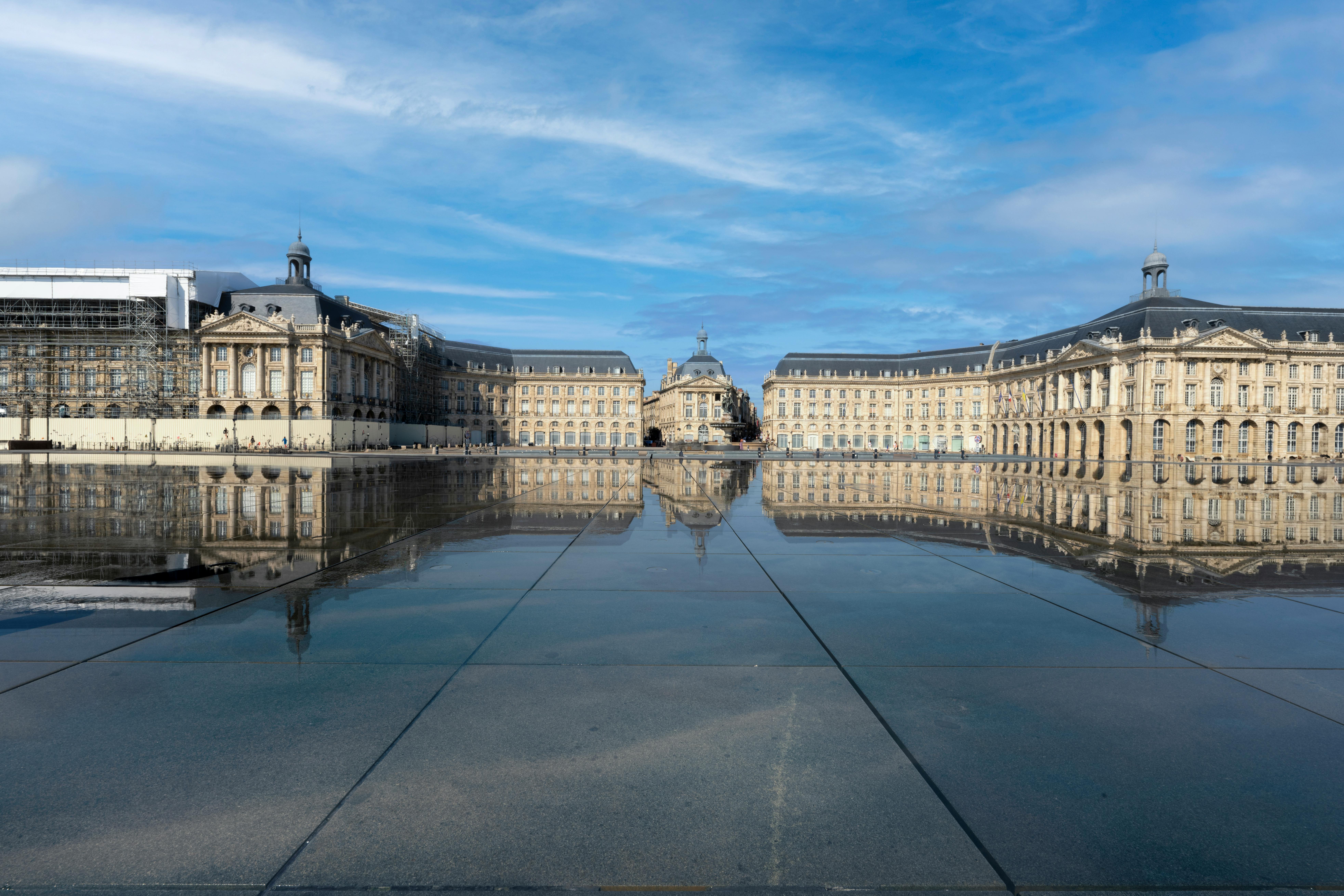 Classical architecture of Place de la Bourse in Bordeaux.