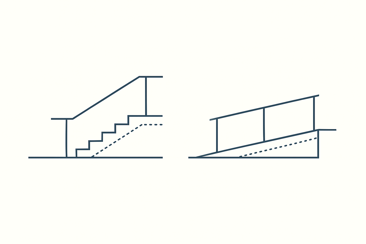 Architectural detail drawings of stairs and ramp with handrails.