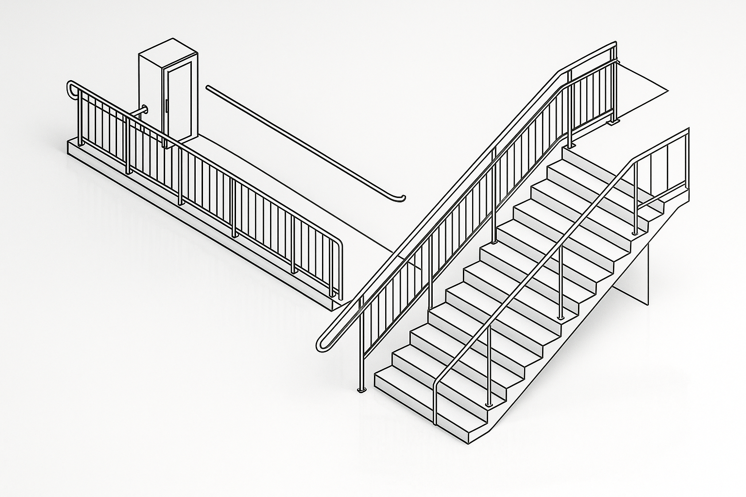 Architectural diagram showing both a staircase and a ramp.
