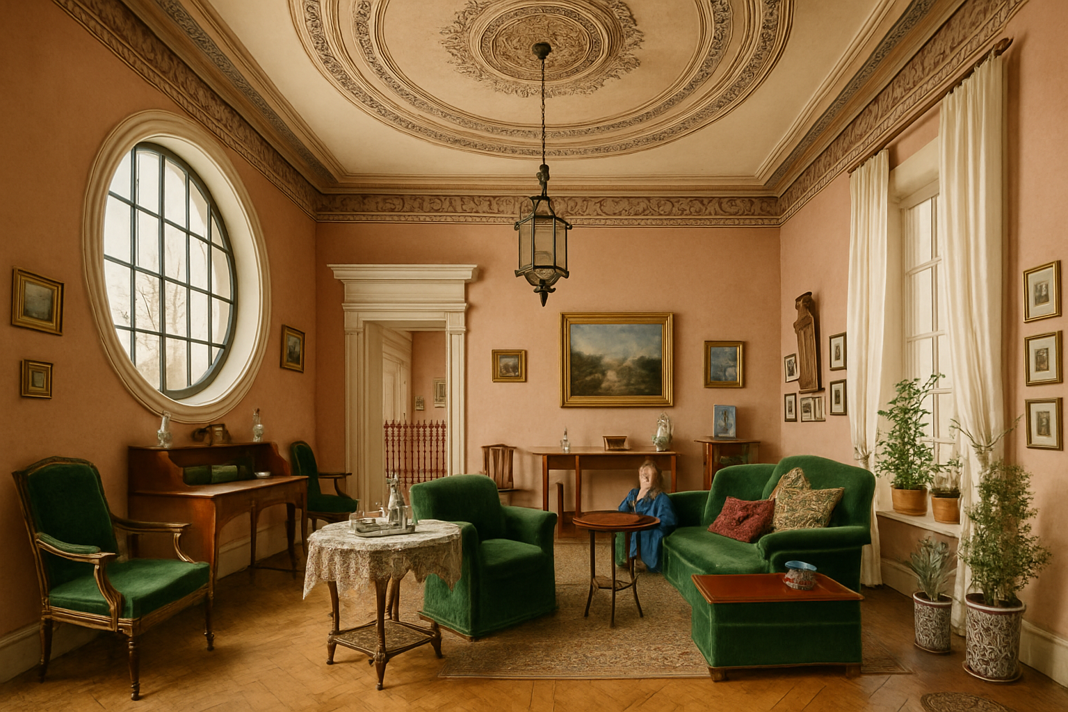 Victorian living room with traditional furniture and décor.