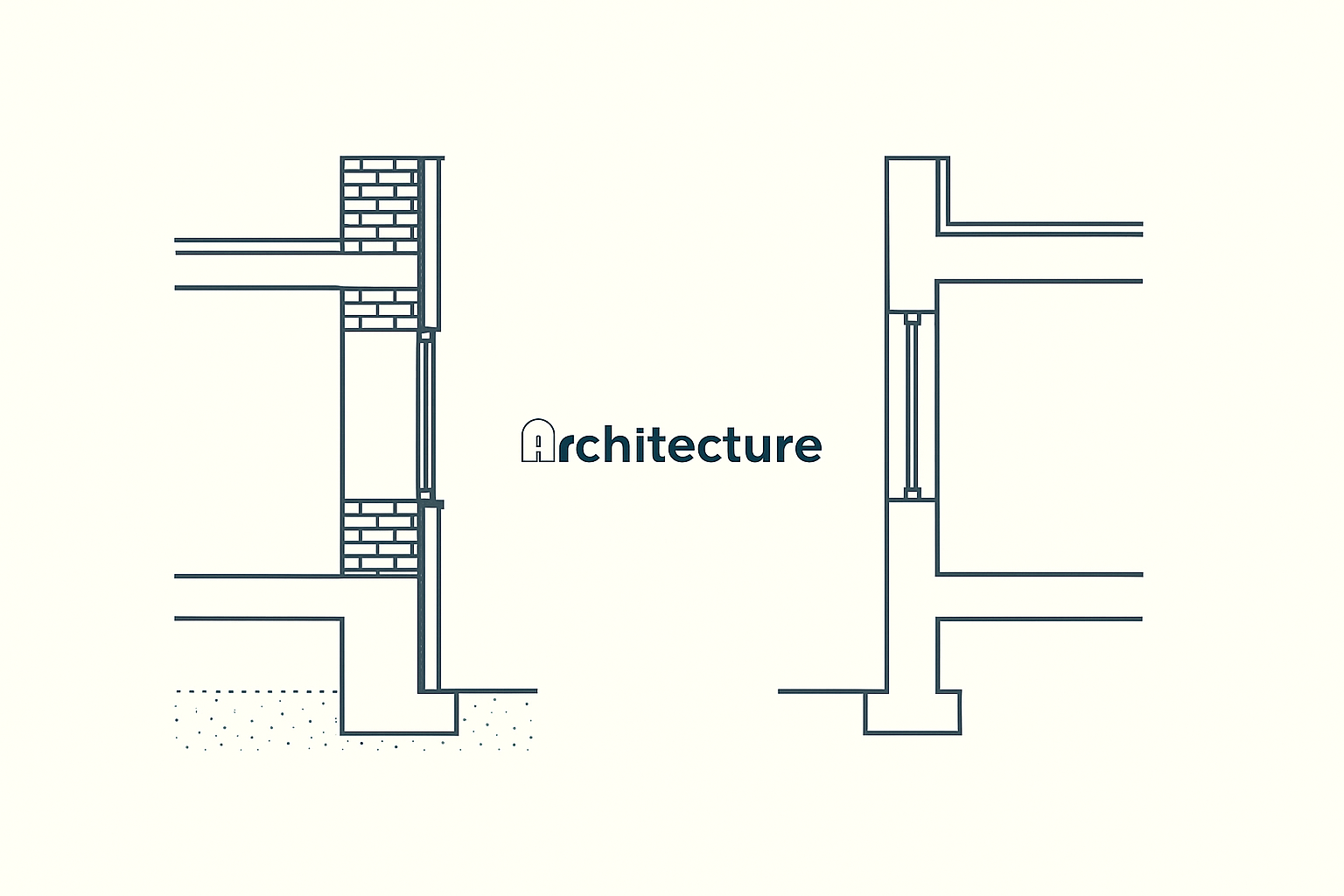 Architectural wall section drawings showing structural layers and foundation.