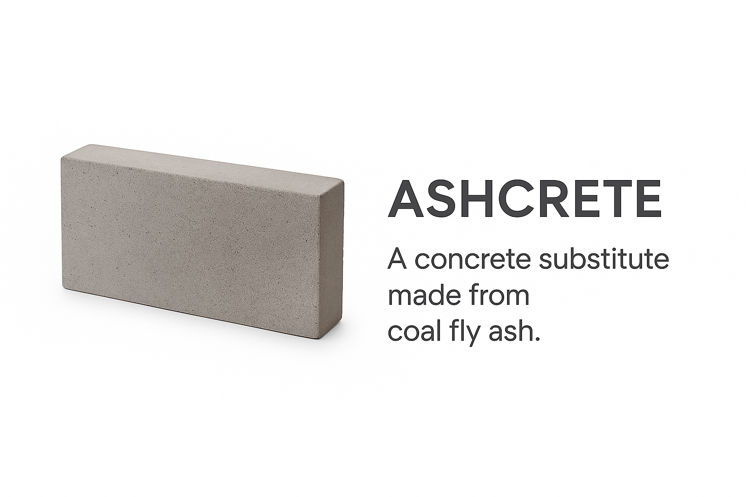Rectangular AshCrete block on white background with descriptive text.