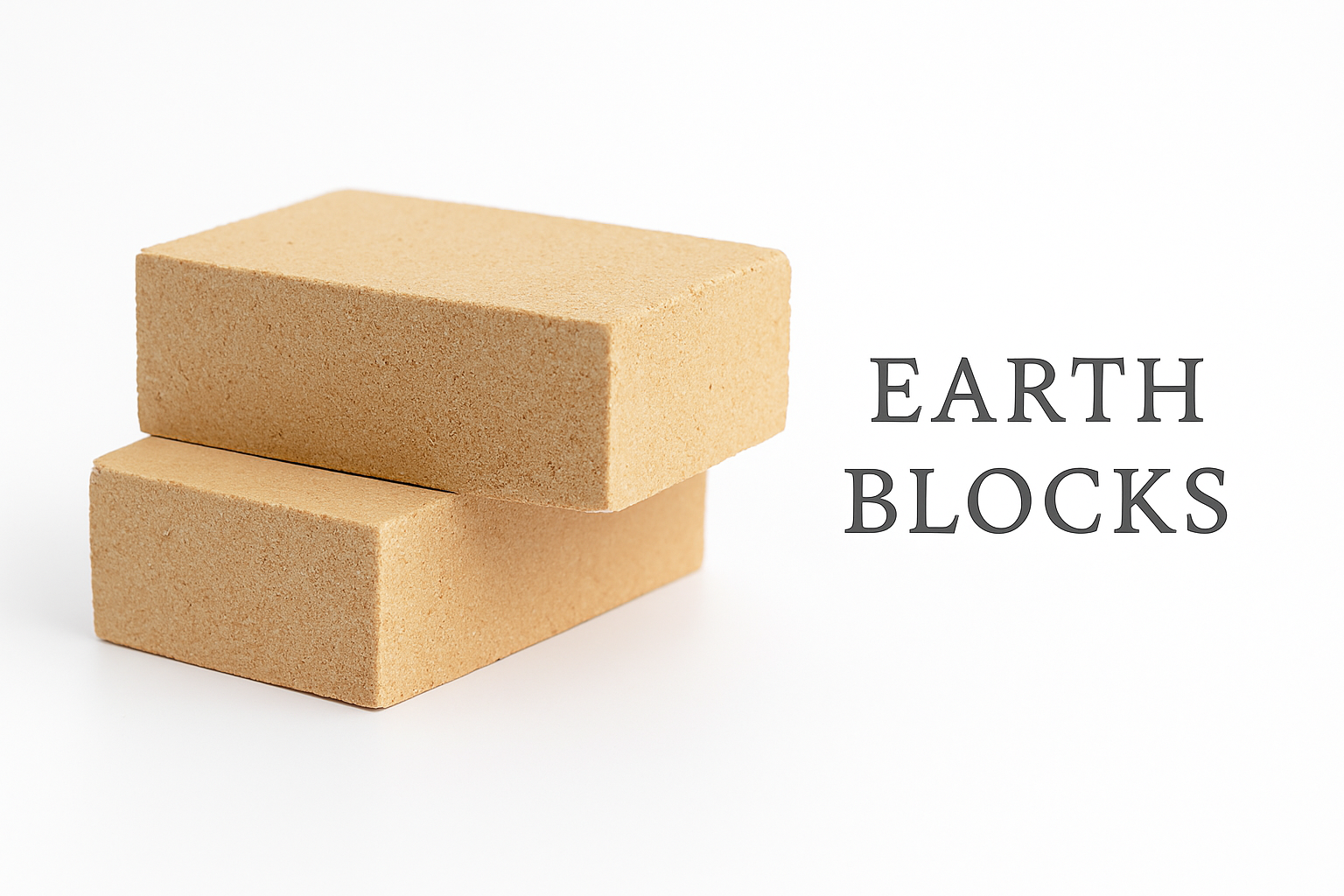 Two stacked earth blocks used as sustainable building materials.