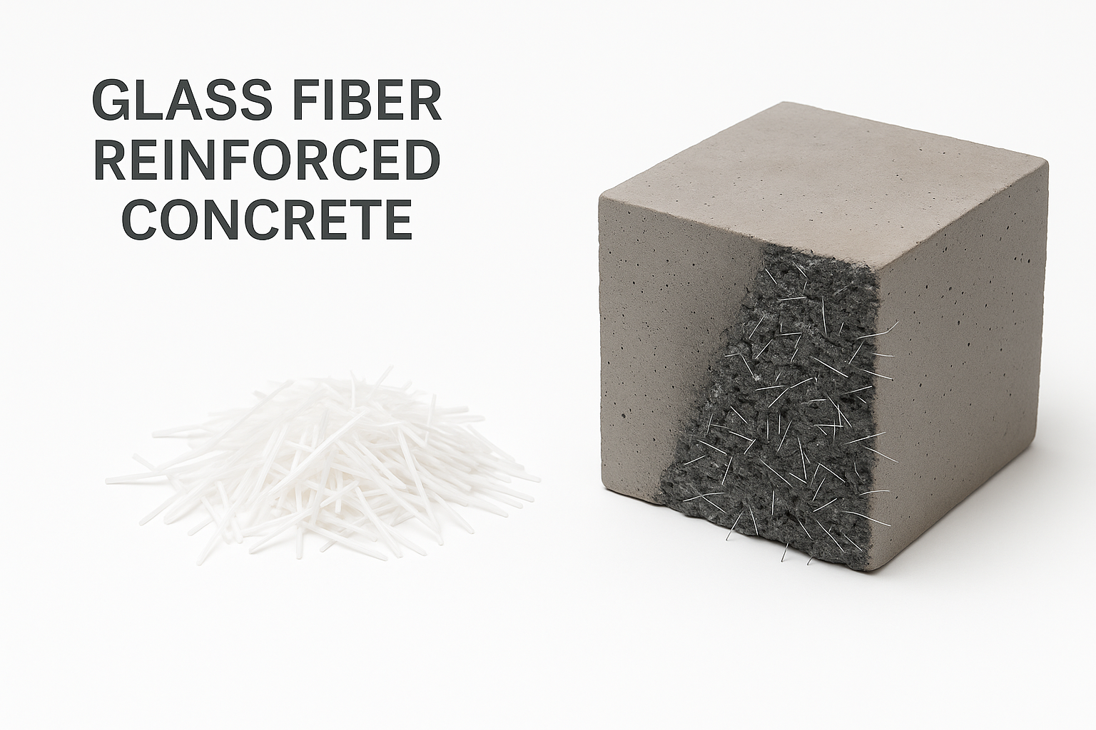Glass fiber reinforced concrete with fiber strands and mesh.